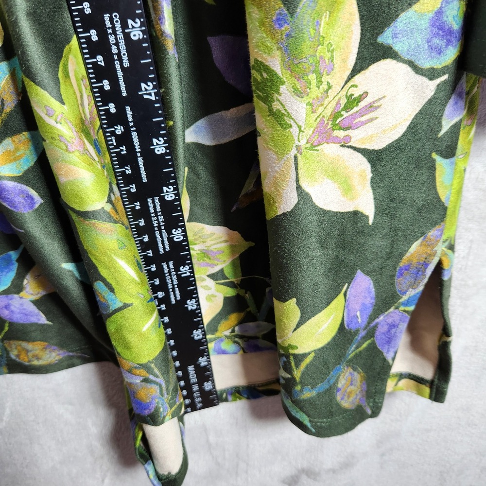 Susan Graver Womens 2X Pine Violet Printed Faux Suede Open Front Duster A662836 - Picture 11 of 11